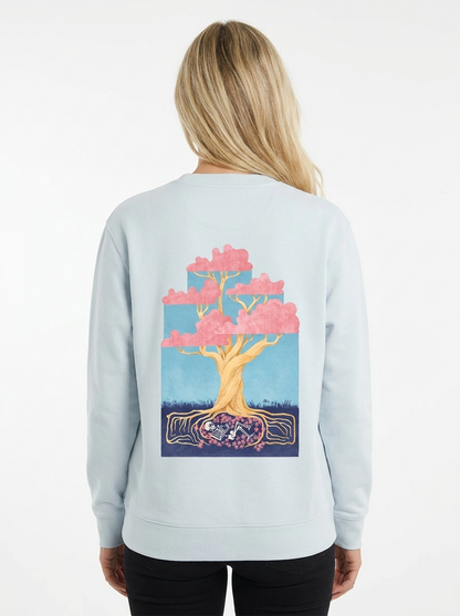 Tree of Life unisex sweatshirt in Blue Ice, back view