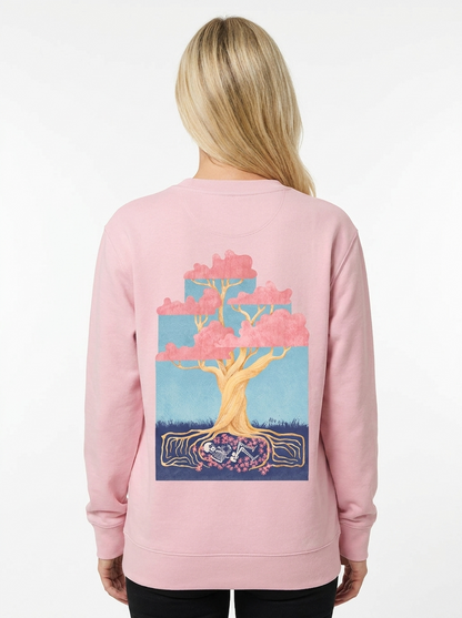 Tree of Life unisex sweatshirt in Cotton Pink, back view